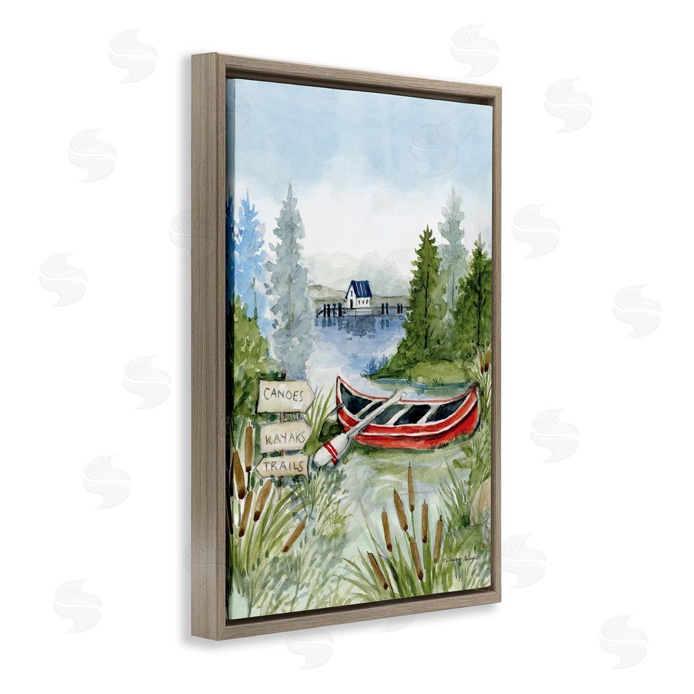 Susan Winget Canoe On Lake Brown Floating Frame Canvas Wall Art Print