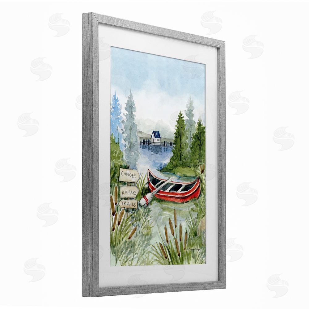 Susan Winget Canoe On Lake Gray Framed Print Under Glass Wall Art