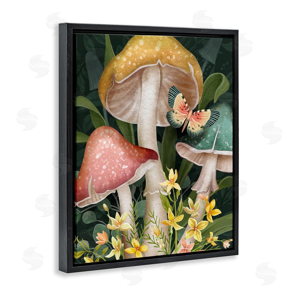 Nicole Tamarin Midnight Garden Mushrooms Black Floating Frame Canvas Wall Art Print