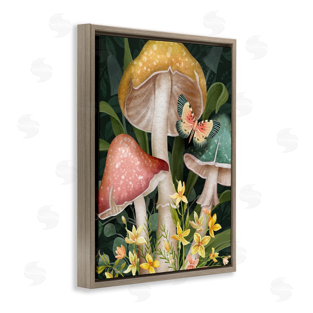 Nicole Tamarin Midnight Garden Mushrooms Brown Floating Frame Canvas Wall Art Print
