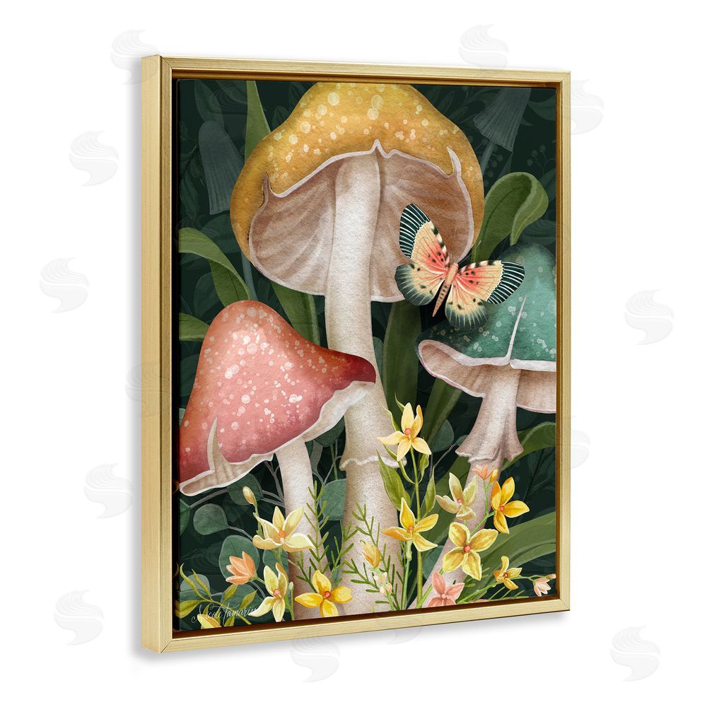 Nicole Tamarin Midnight Garden Mushrooms Gold Floating Frame Canvas Wall Art Print