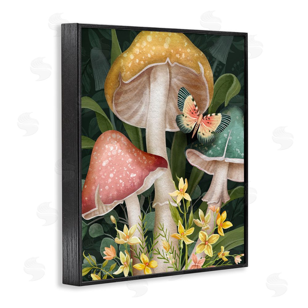 Nicole Tamarin Midnight Garden Mushrooms Black Framed Giclee Wall Art Print