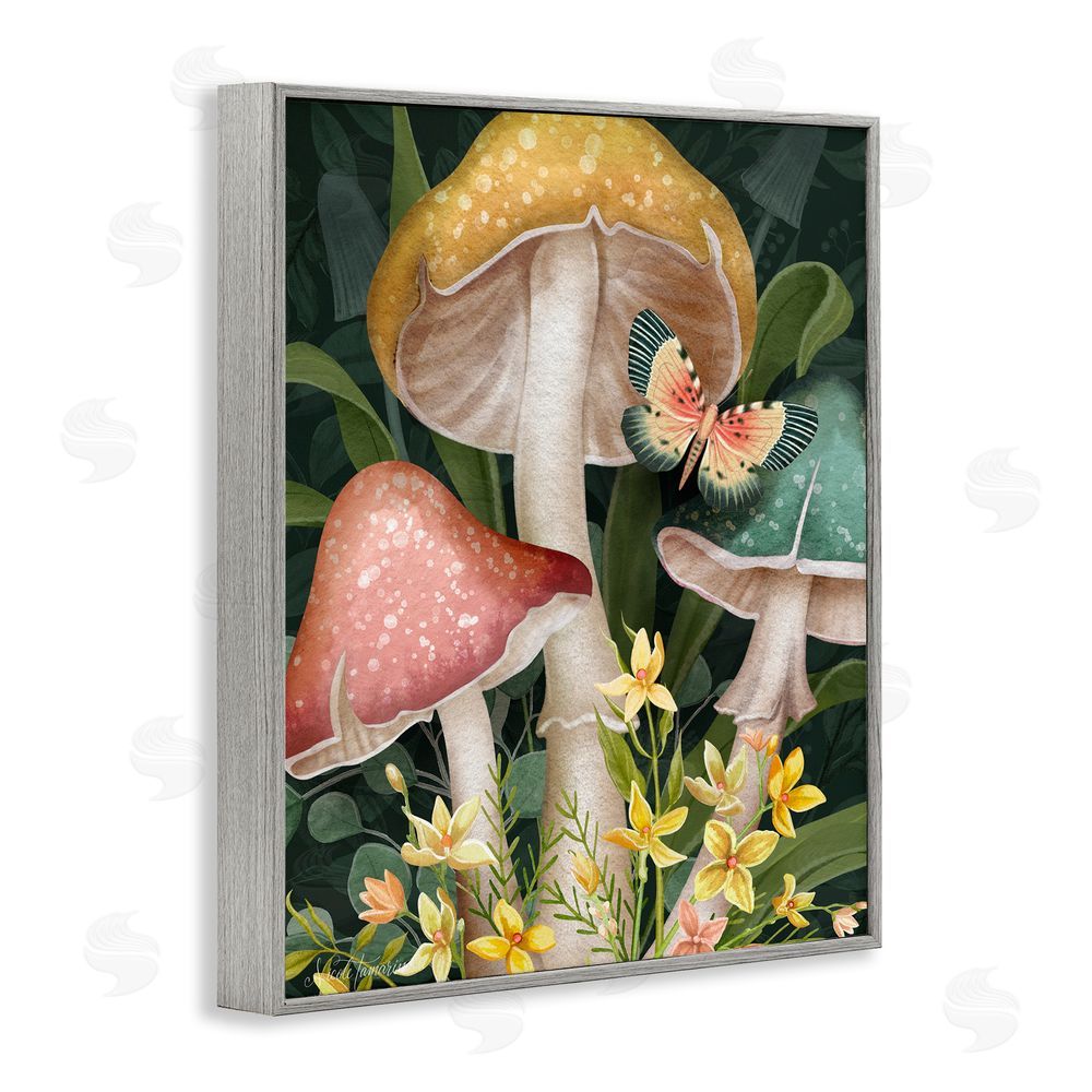 Nicole Tamarin Midnight Garden Mushrooms Gray Framed Giclee Wall Art Print
