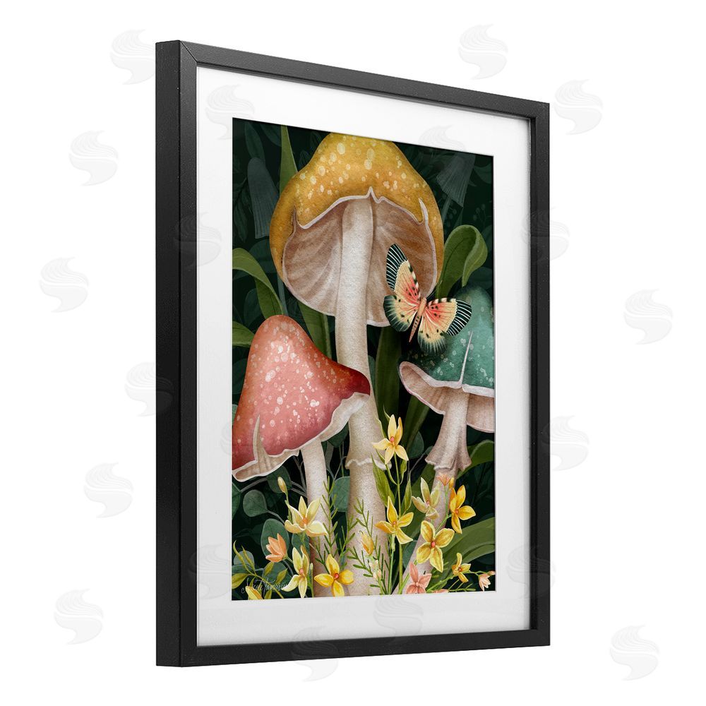 Nicole Tamarin Midnight Garden Mushrooms Black Framed Print Under Glass Wall Art