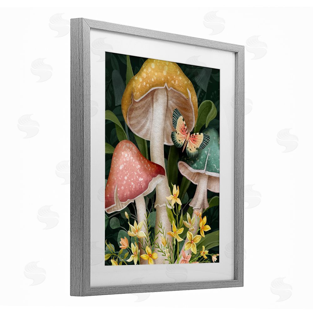 Nicole Tamarin Midnight Garden Mushrooms Gray Framed Print Under Glass Wall Art