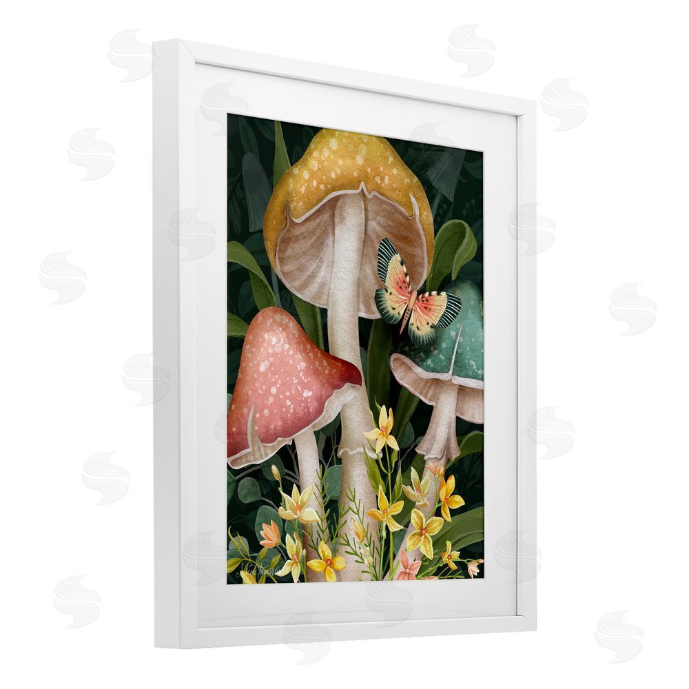 Nicole Tamarin Midnight Garden Mushrooms White Framed Print Under Glass Wall Art