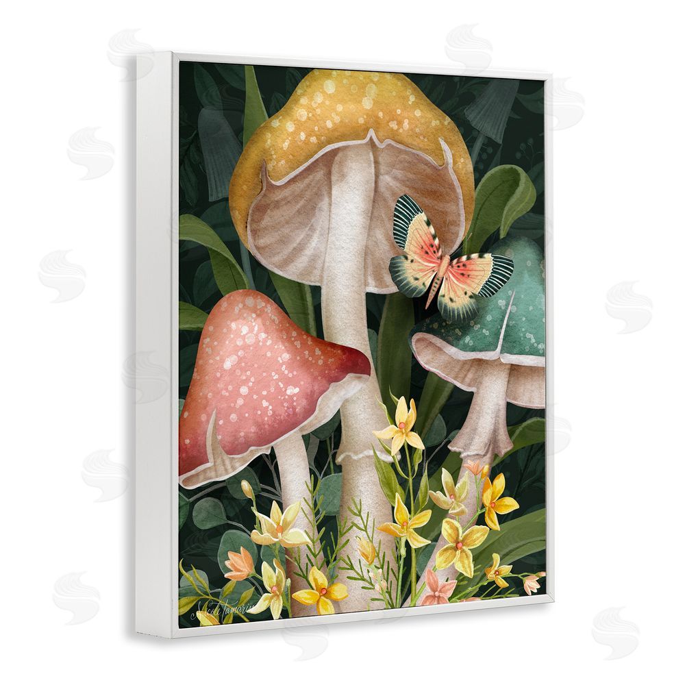 Nicole Tamarin Midnight Garden Mushrooms White Framed Giclee Wall Art Print