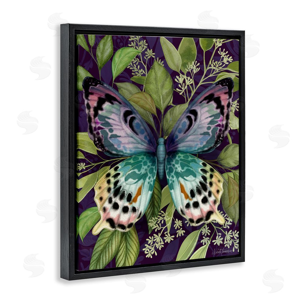 Nicole Tamarin Midnight Garden Butterfly Black Floating Frame Canvas Wall Art Print