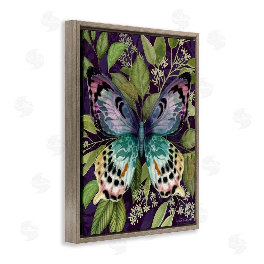 Nicole Tamarin Midnight Garden Butterfly Brown Floating Frame Canvas Wall Art Print