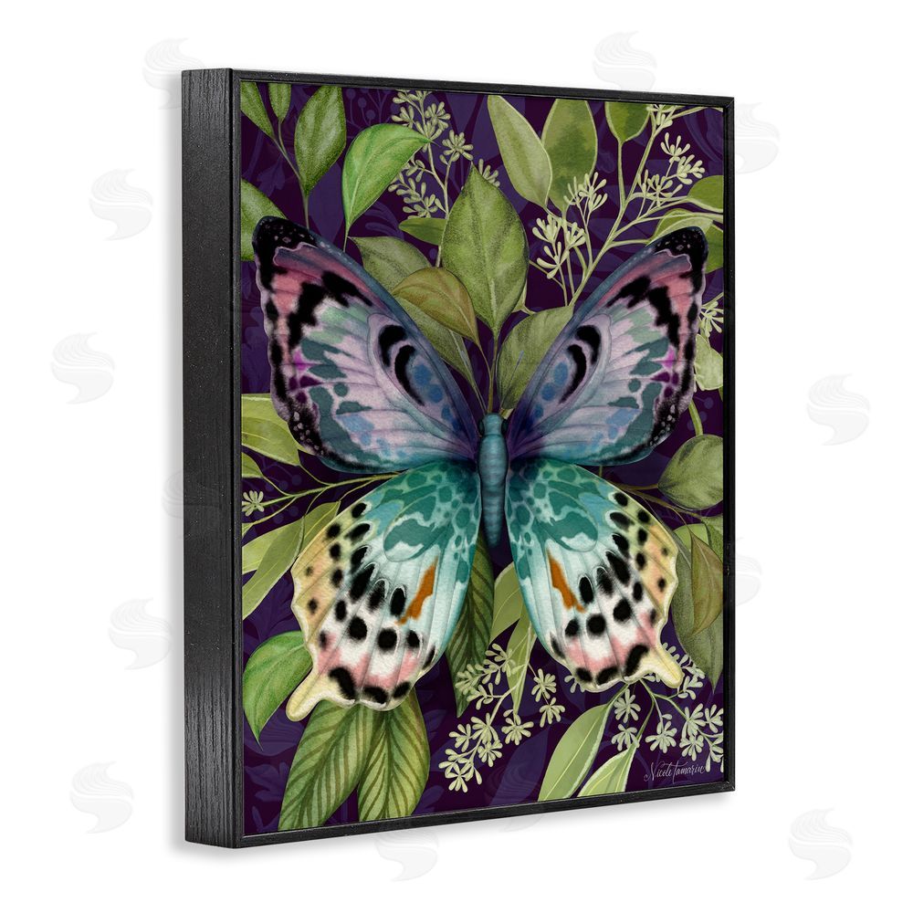 Nicole Tamarin Midnight Garden Butterfly Black Framed Giclee Wall Art Print