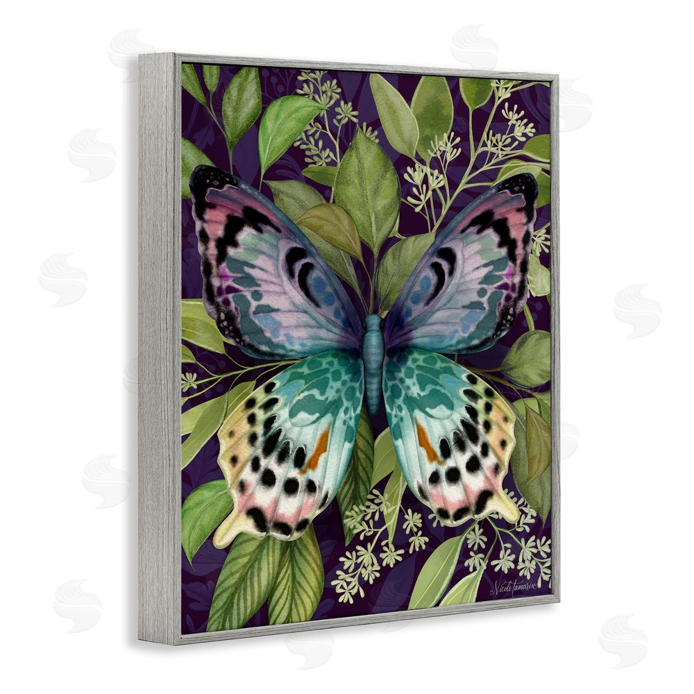 Nicole Tamarin Midnight Garden Butterfly Gray Framed Giclee Wall Art Print