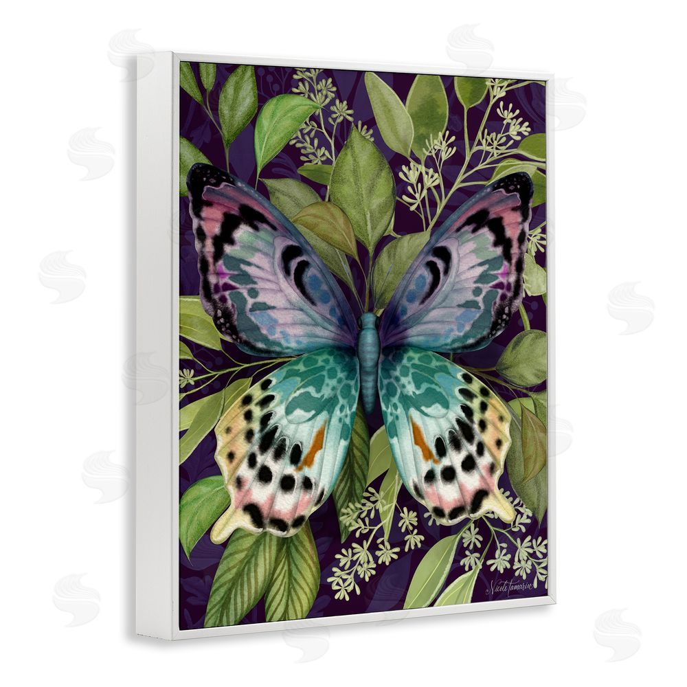 Nicole Tamarin Midnight Garden Butterfly White Framed Giclee Wall Art Print