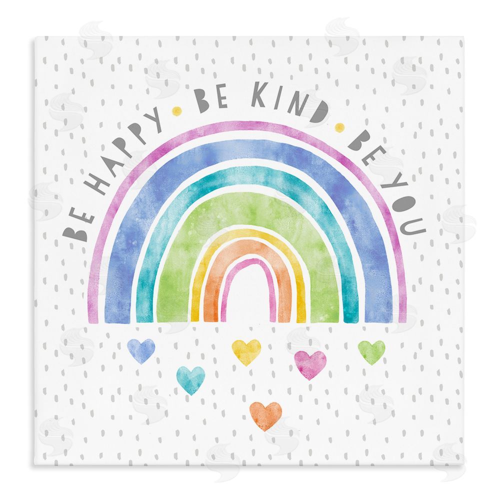 Suzanne Nicoll Be You Hearts & Rainbow Stretched Canvas Wall Art Print