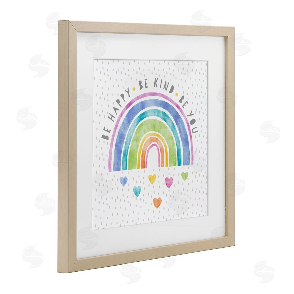 Suzanne Nicoll Be You Hearts & Rainbow Brown Framed Print Under Glass Wall Art