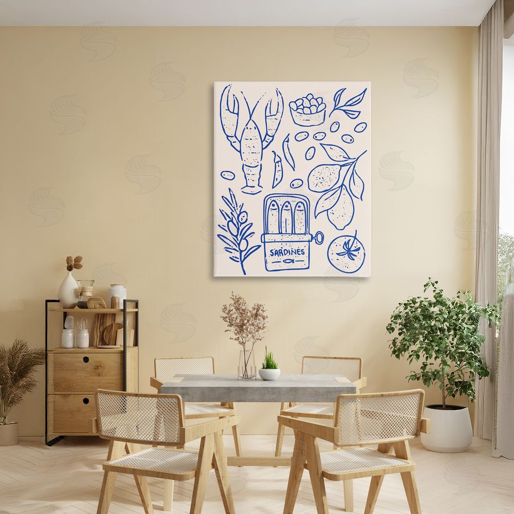 Camila Juncos Seafood & Herbs Simplicity Stretched Canvas Wall Art Print in Room