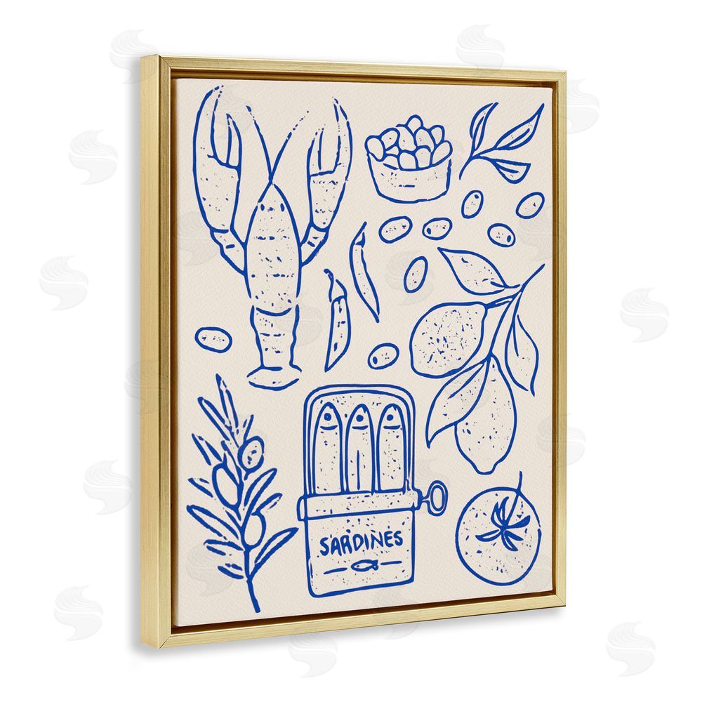 Camila Juncos Seafood & Herbs Simplicity Gold Floating Frame Canvas Wall Art Print