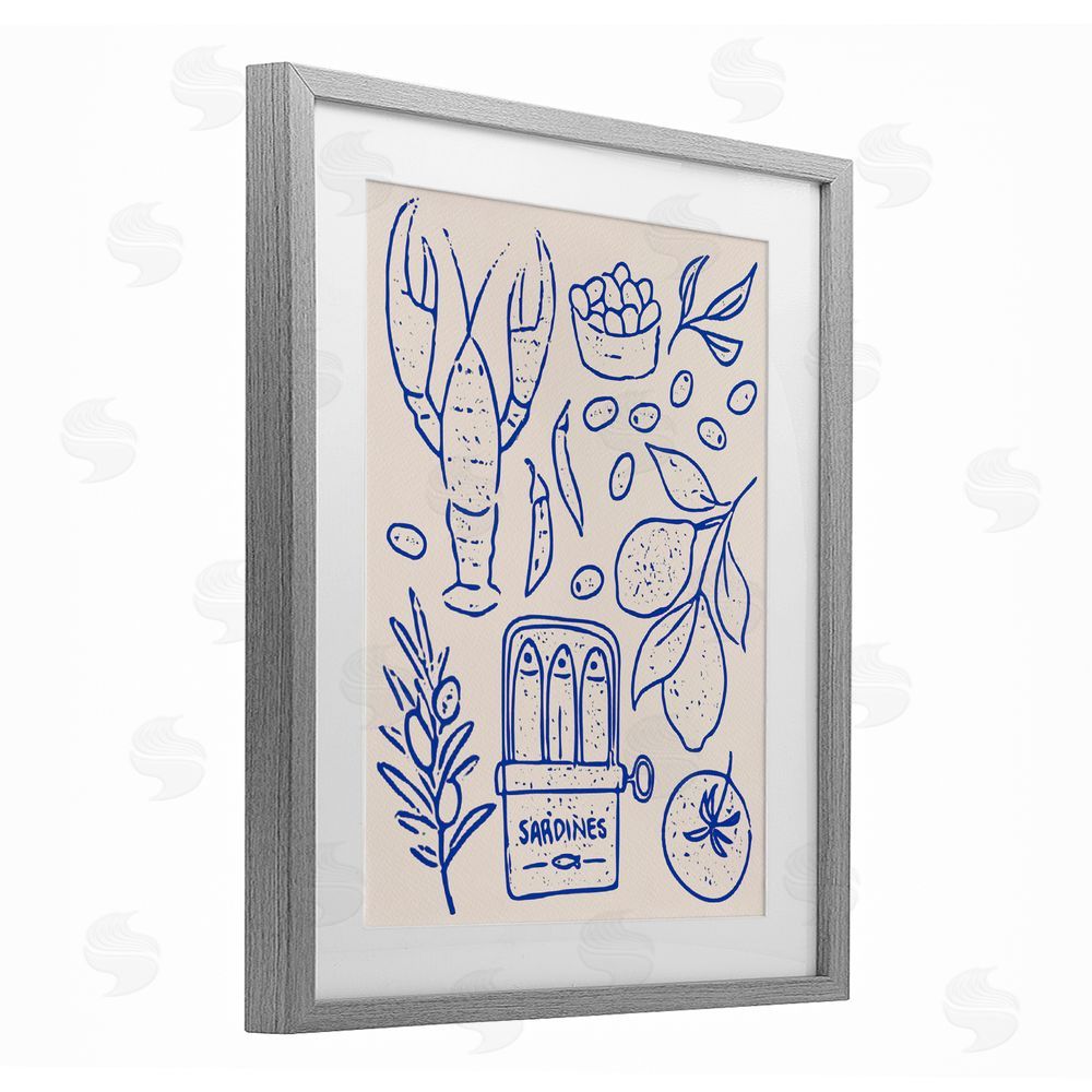 Camila Juncos Seafood & Herbs Simplicity Gray Framed Print Under Glass Wall Art