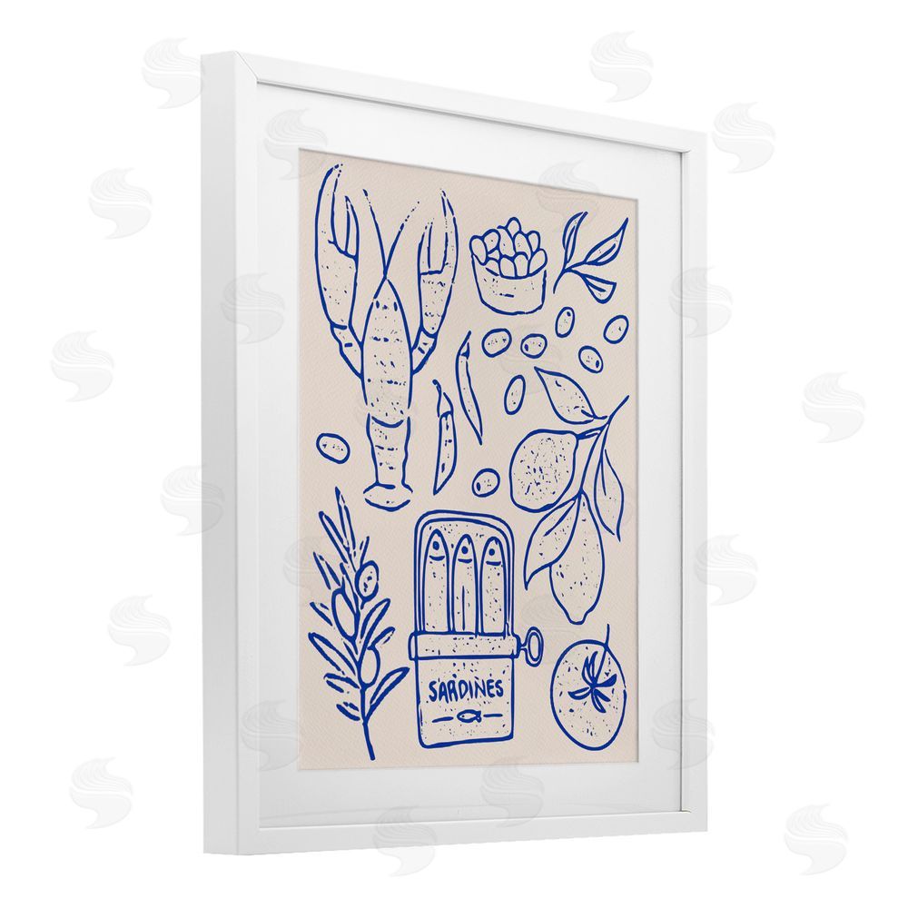 Camila Juncos Seafood & Herbs Simplicity White Framed Print Under Glass Wall Art