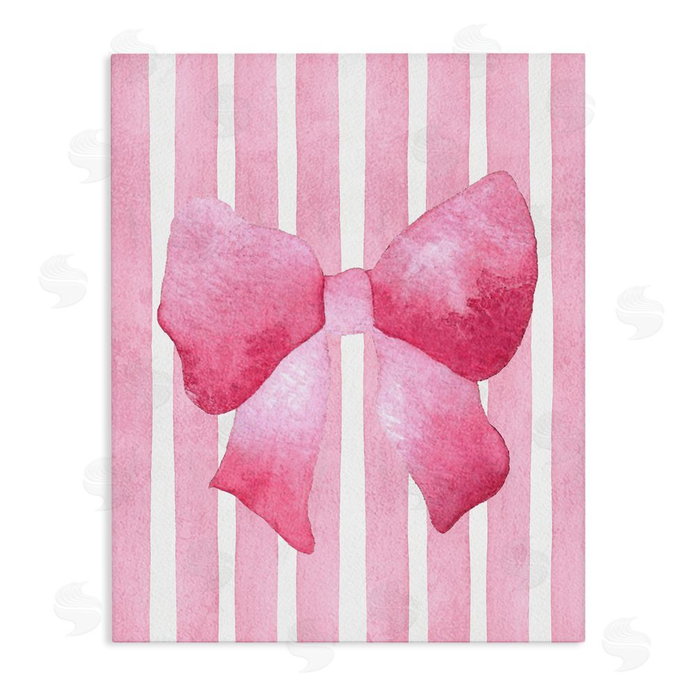Camila Juncos Chic Bow on Pink Stripes Stretched Canvas Wall Art Print