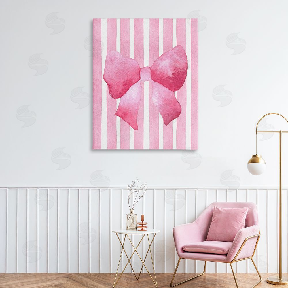 Camila Juncos Chic Bow on Pink Stripes Stretched Canvas Wall Art in Room
