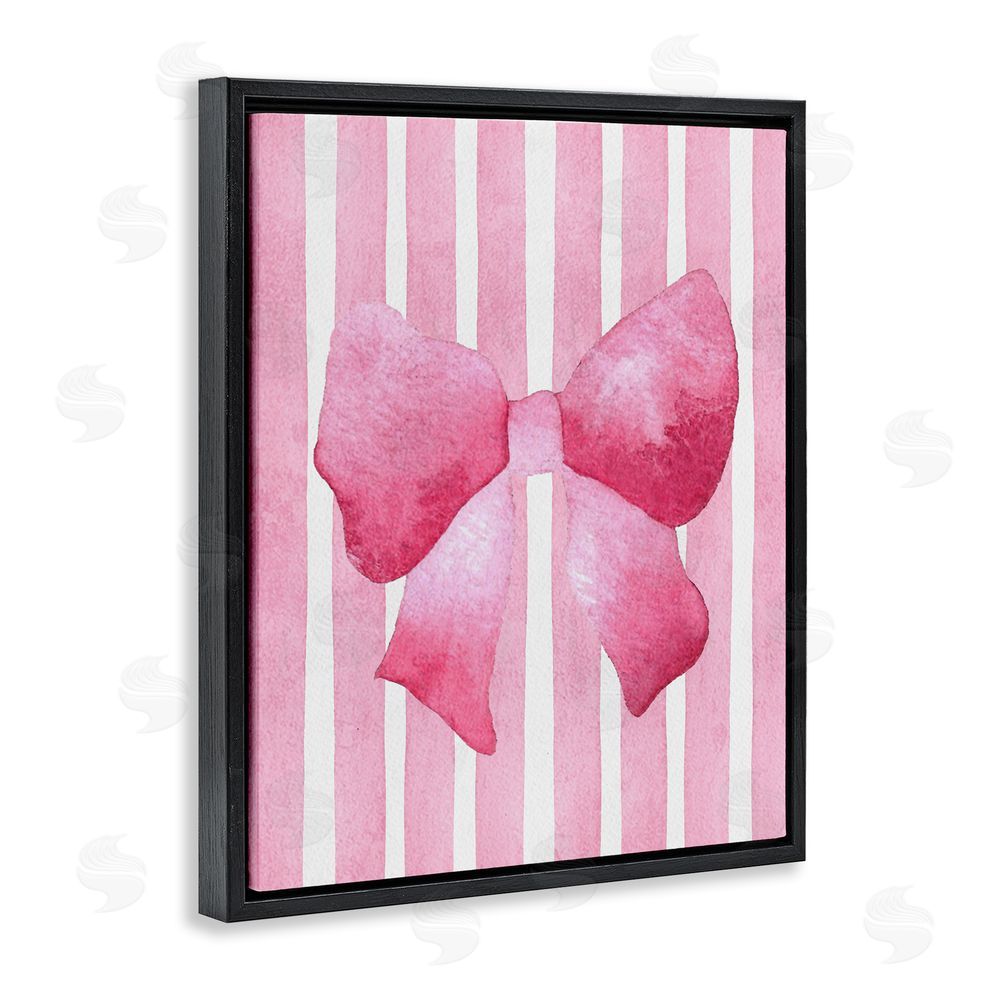 Camila Juncos Chic Bow on Pink Stripes Black Floating Frame Canvas Wall Art Print