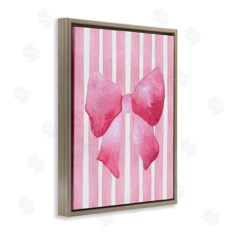 Camila Juncos Chic Bow on Pink Stripes Brown Floating Frame Canvas Wall Art Print