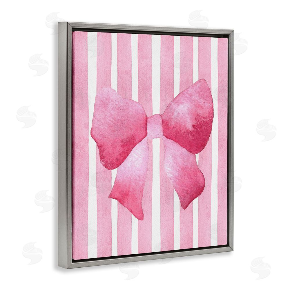 Camila Juncos Chic Bow on Pink Stripes Gray Floating Frame Canvas Wall Art Print
