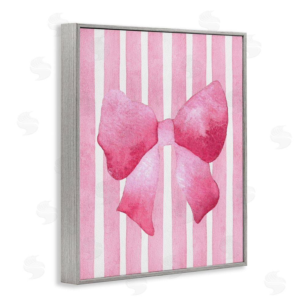 Camila Juncos Chic Bow on Pink Stripes Gray Framed Giclee Wall Art Print