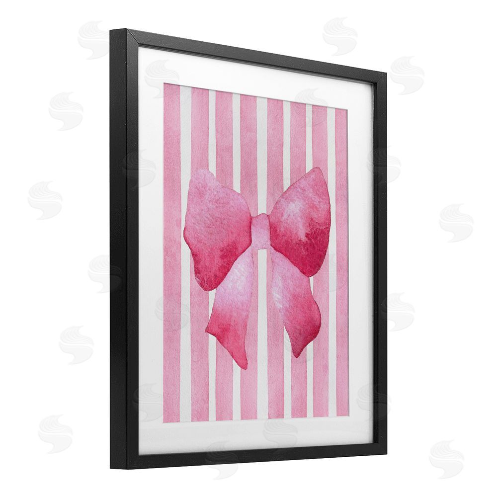 Camila Juncos Chic Bow on Pink Stripes Black Framed Print Under Glass Wall Art