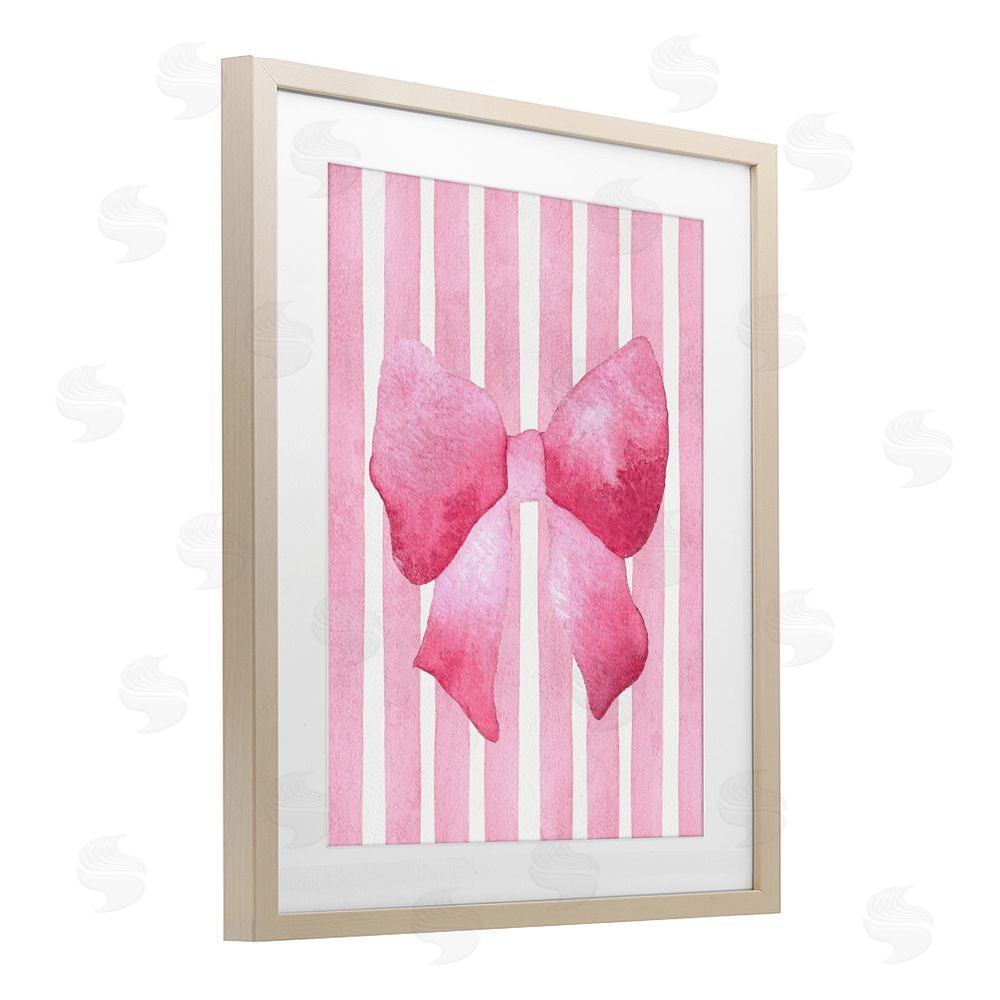 Camila Juncos Chic Bow on Pink Stripes Birch Framed Print Under Glass Wall Art