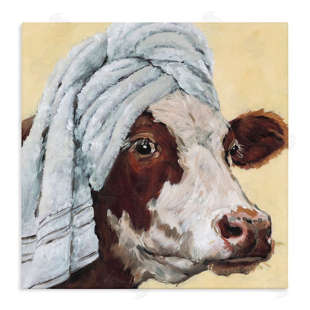 Studio Bautista Cow Spa with Towel Stretched Canvas Wall Art Print