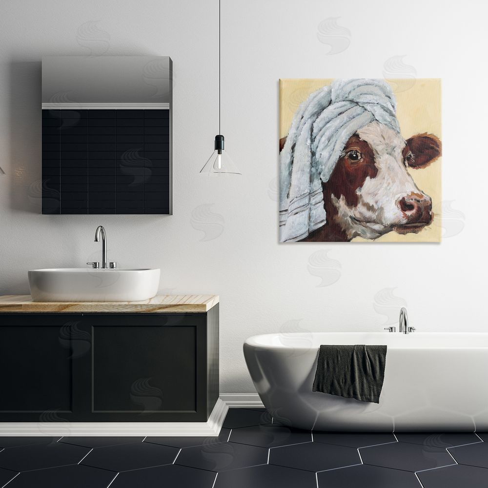 Studio Bautista Cow Spa with Towel Stretched Canvas Wall Art in Room