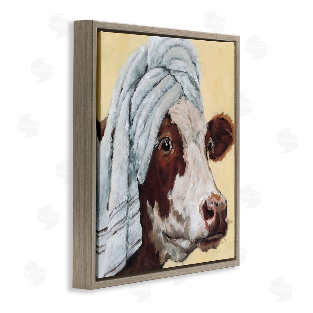 Studio Bautista Cow Spa with Towel Brown Floating Frame Canvas Wall Art Print