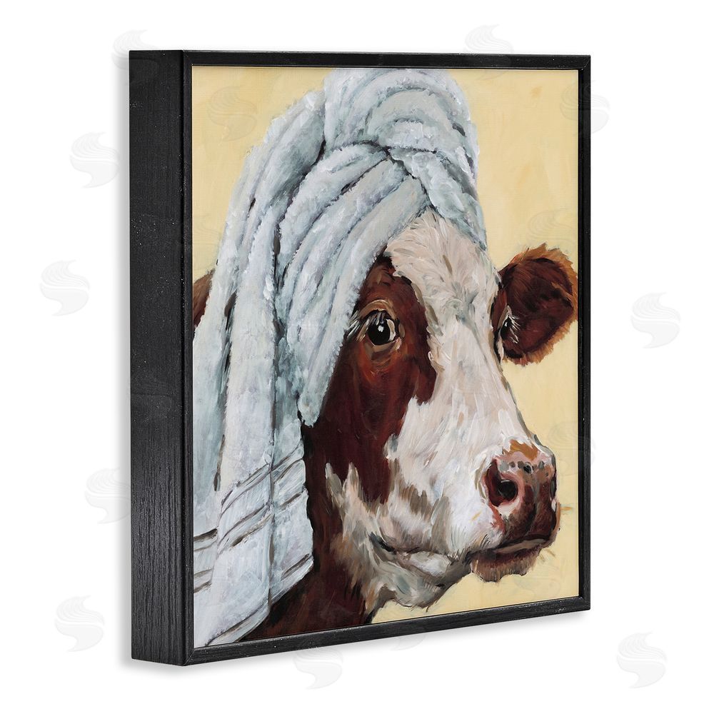 Studio Bautista Cow Spa with Towel Black Framed Giclee Wall Art Print
