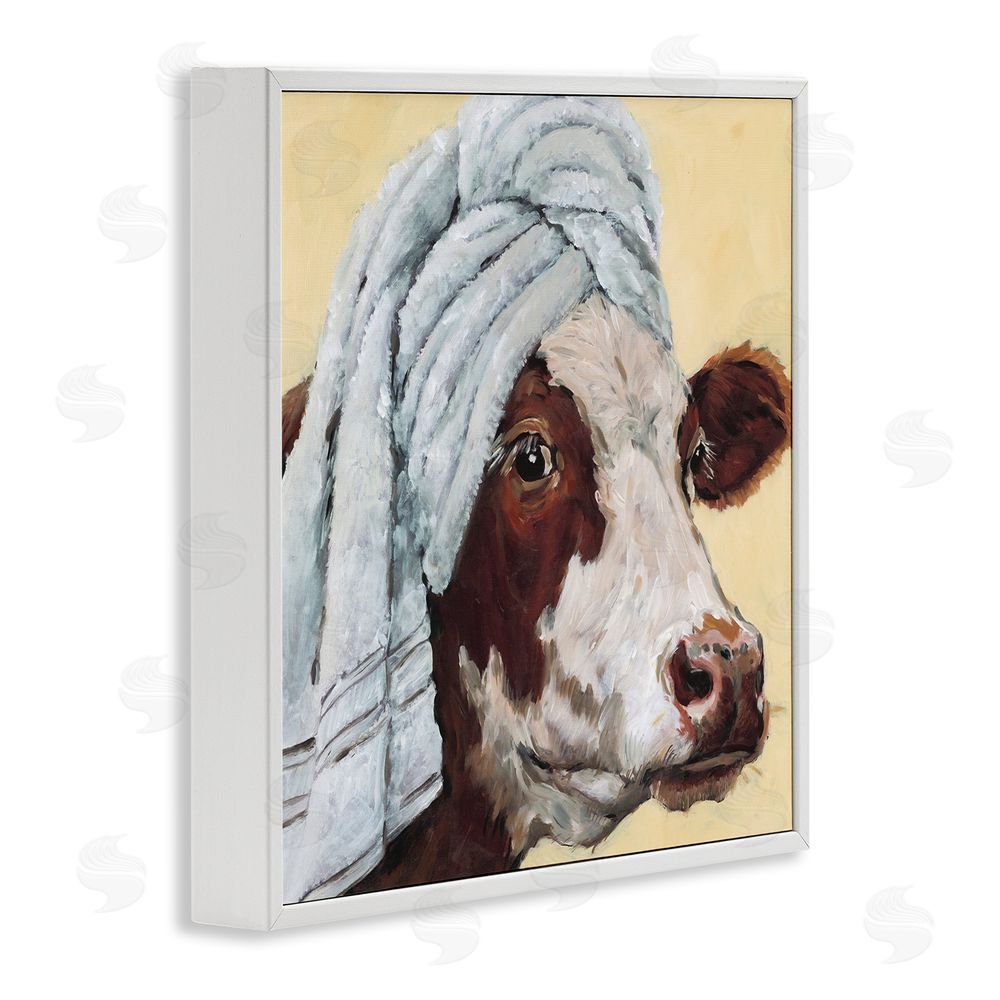 Studio Bautista Cow Spa with Towel White Framed Giclee Wall Art Print