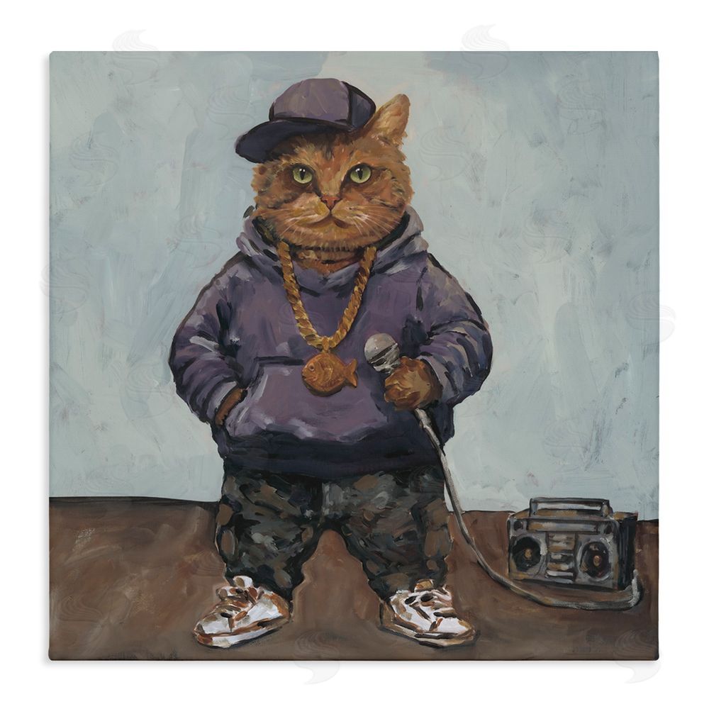 Studio Bautista Urban Hip-Hop Cat Stretched Canvas Wall Art Print