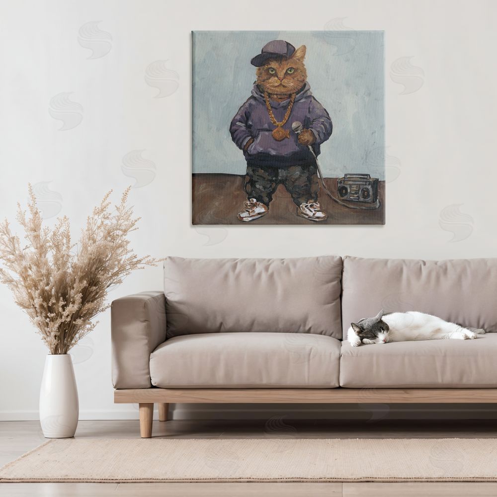 Studio Bautista Urban Hip-Hop Cat Stretched Canvas Wall Art in Room