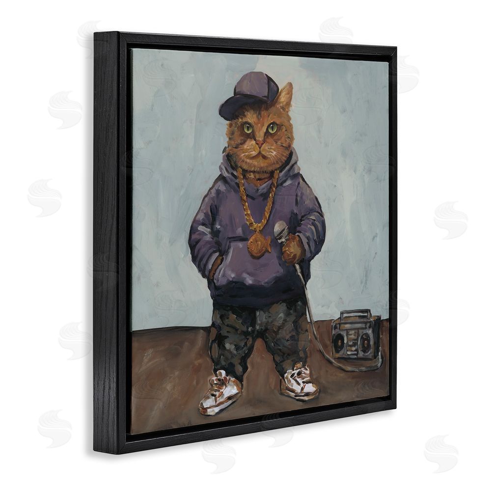 Studio Bautista Urban Hip-Hop Cat Black Floating Frame Canvas Wall Art Print
