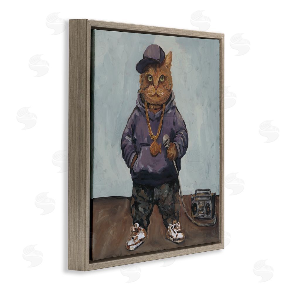 Studio Bautista Urban Hip-Hop Cat Brown Floating Frame Canvas Wall Art Print