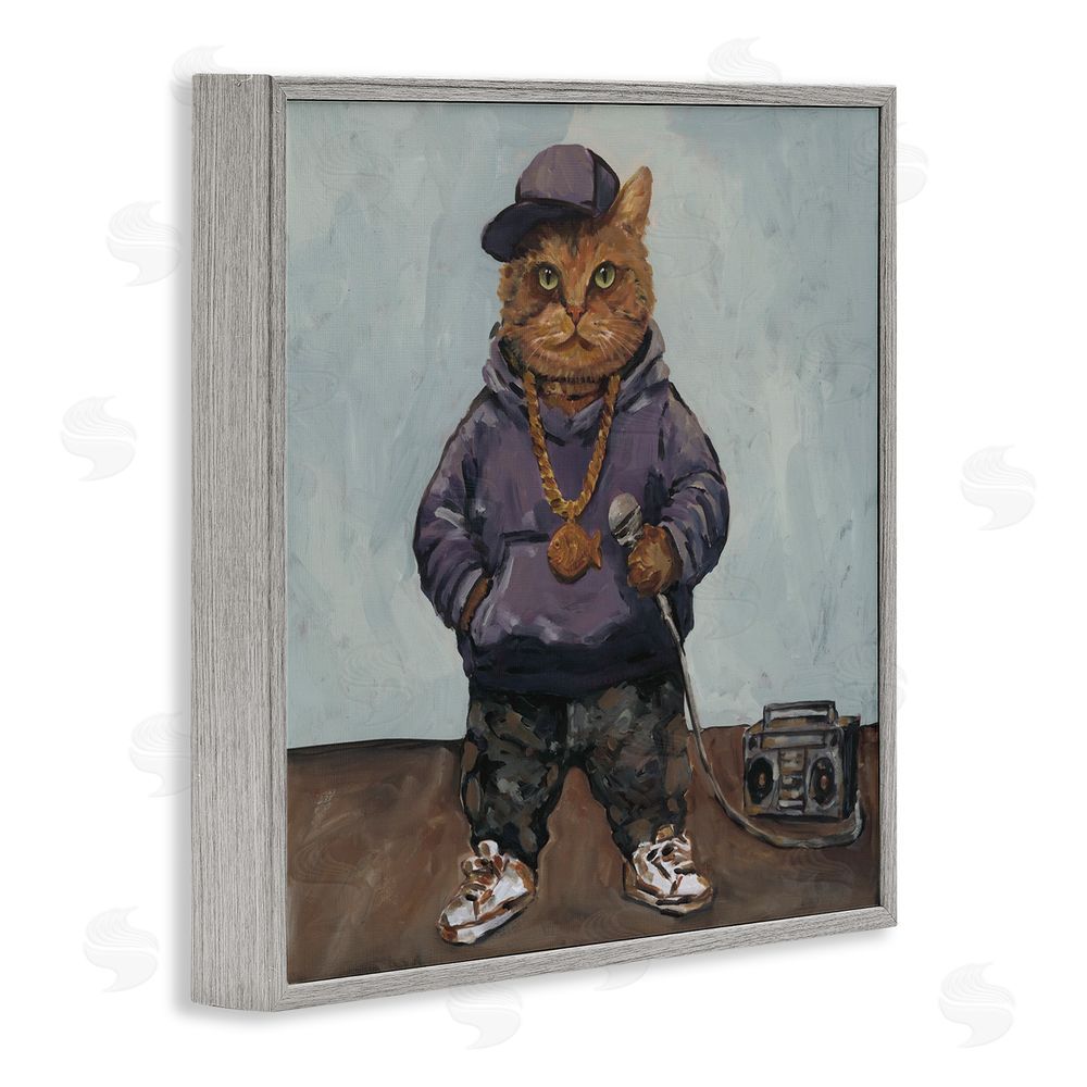 Studio Bautista Urban Hip-Hop Cat Gray Framed Giclee Wall Art Print