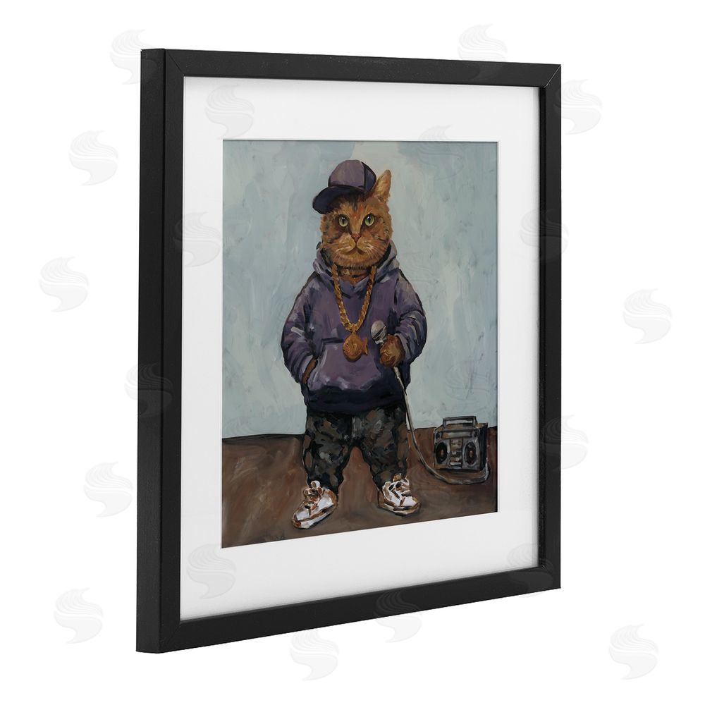 Studio Bautista Urban Hip-Hop Cat Black Framed Print Under Glass Wall Art