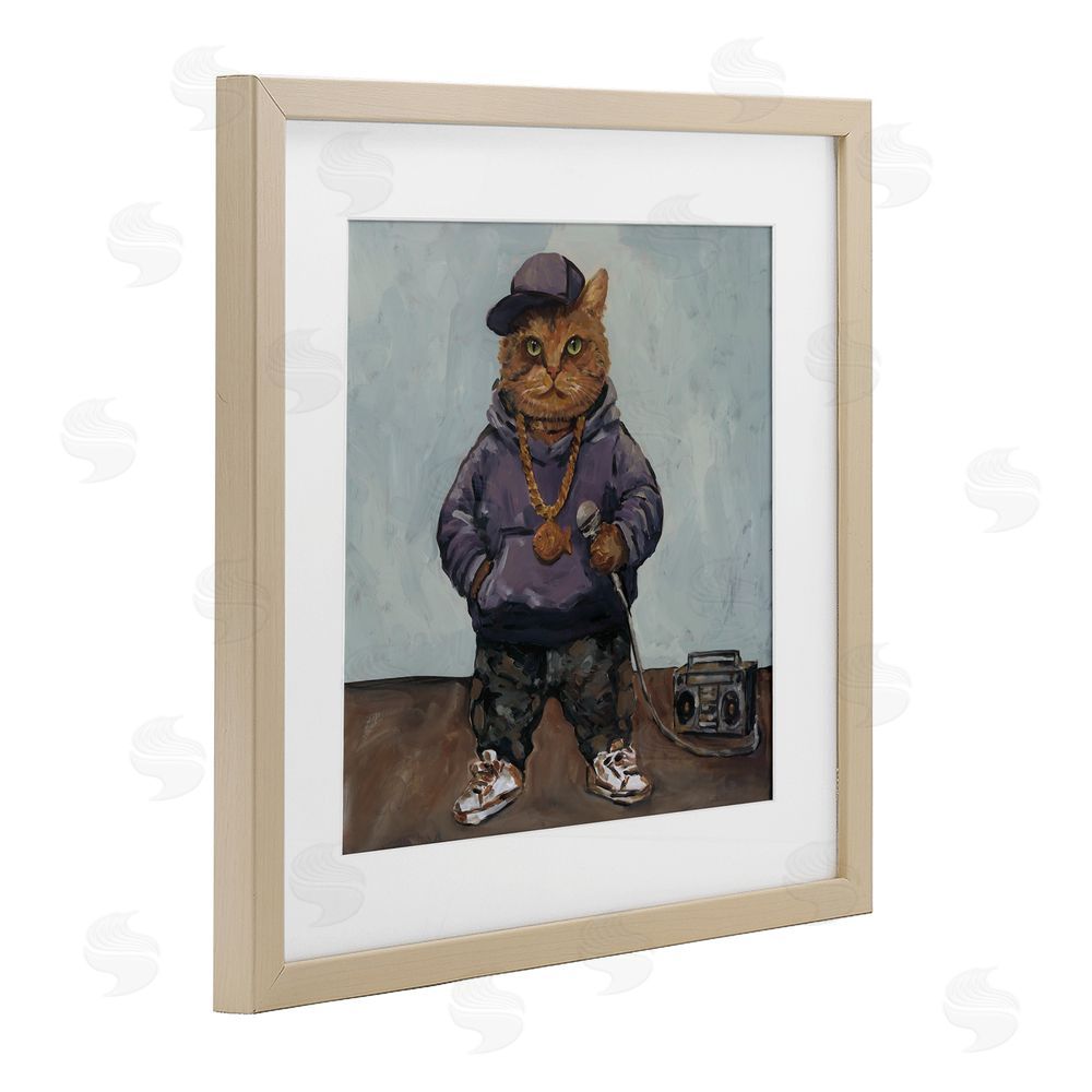Studio Bautista Urban Hip-Hop Cat Brown Framed Print Under Glass Wall Art