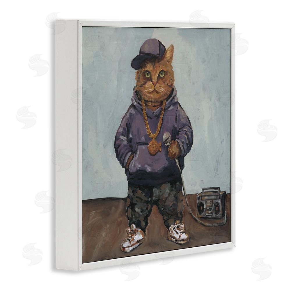 Studio Bautista Urban Hip-Hop Cat White Framed Giclee Wall Art Print