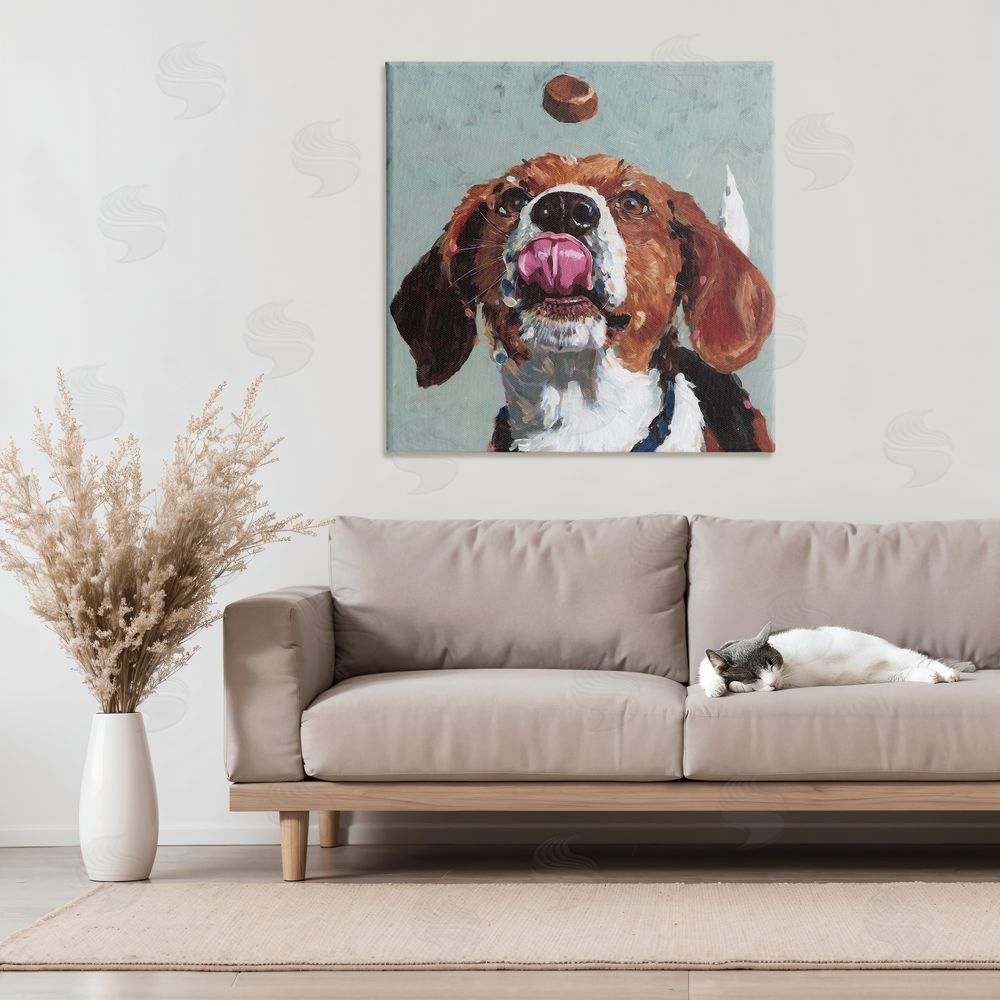 Studio Bautista Beagle Treat Excitement Stretched Canvas Wall Art in Room