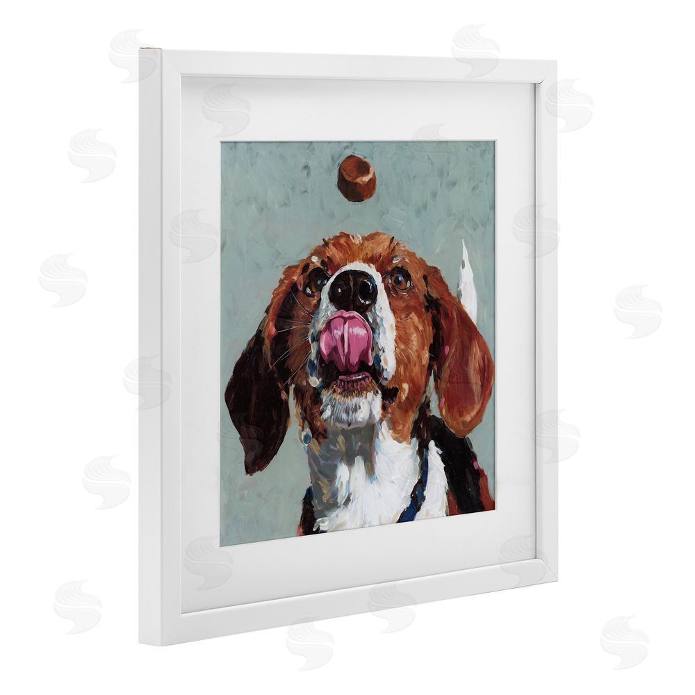 Studio Bautista Beagle Treat Excitement White Framed Print Under Glass Wall Art