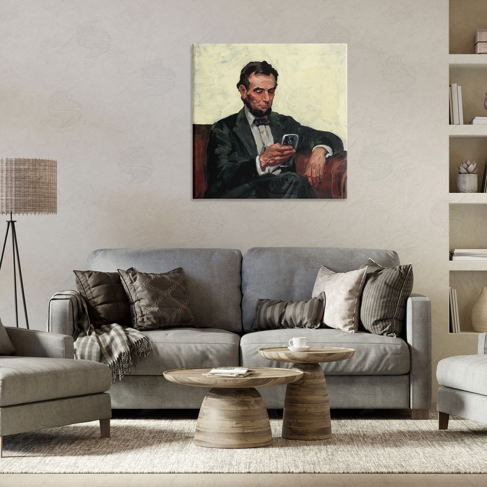 Studio Bautista Abe with Cellphone Stretched Canvas Wall Art in Room