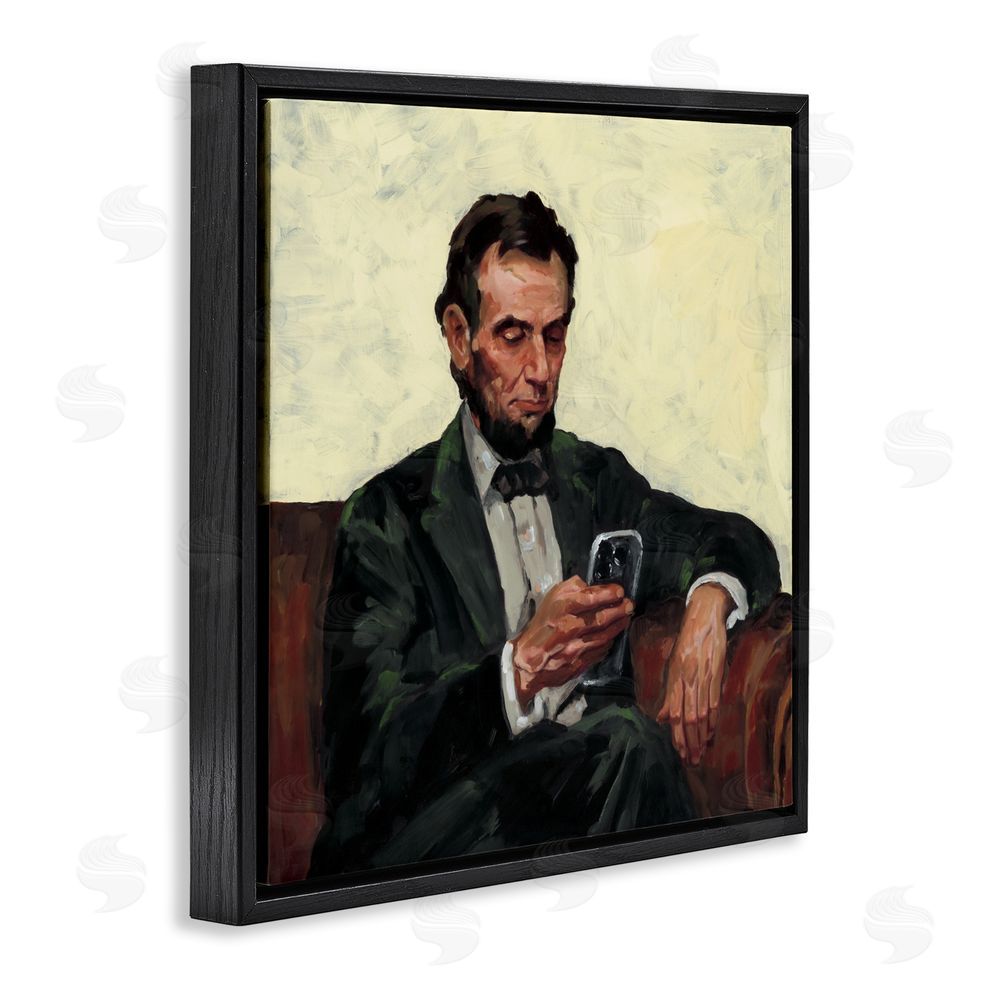 Studio Bautista Abe with Cellphone Black Floating Frame Canvas Wall Art Print