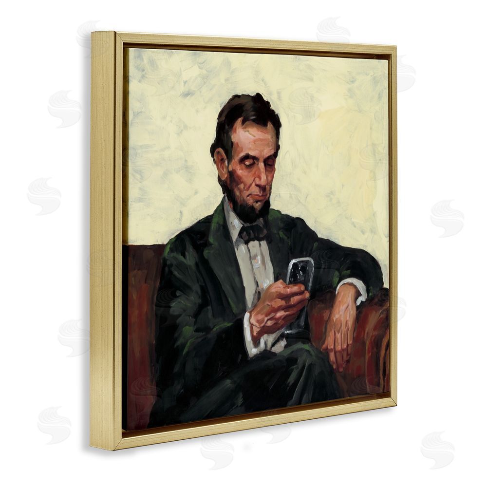 Studio Bautista Abe with Cellphone Gold Floating Frame Canvas Wall Art Print