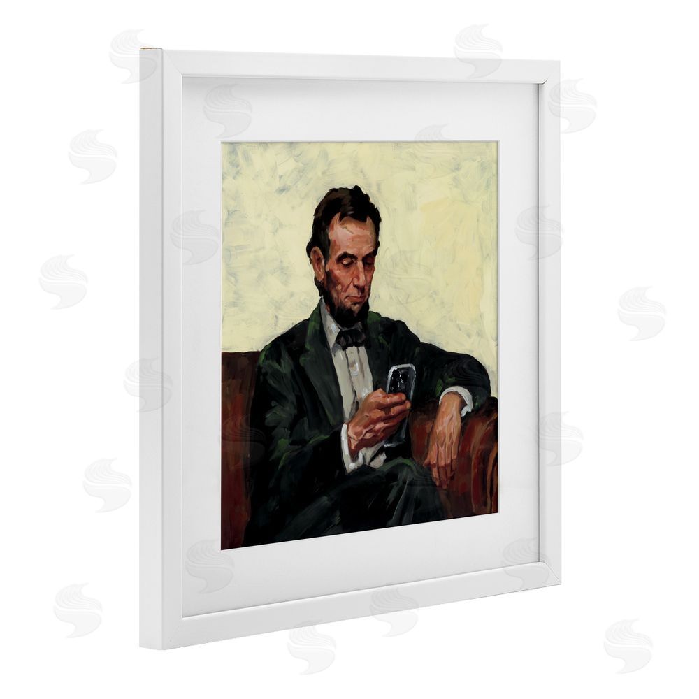 Studio Bautista Abe with Cellphone White Framed Print Under Glass Wall Art