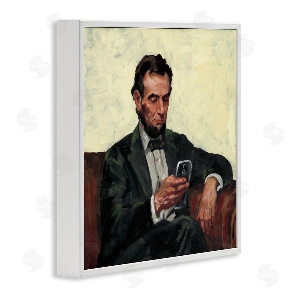 Studio Bautista Abe with Cellphone White Framed Giclee Wall Art Print